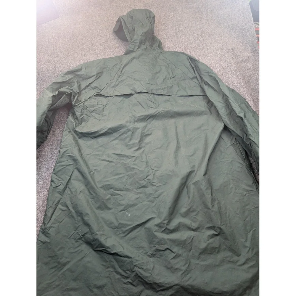 Seaway‎ Rain Coat Mens XL Green PVC Coated Nylon Hooded Long Rain Parka